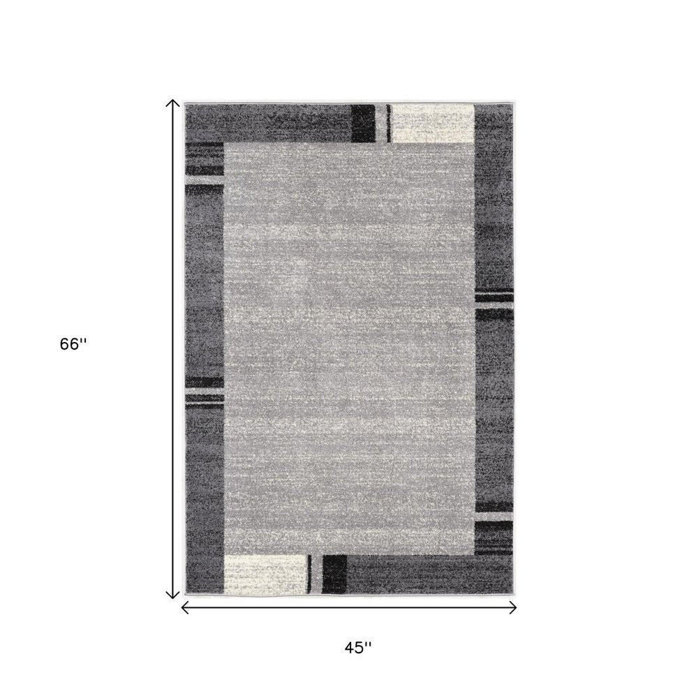 5' X 8' Gray Modern Bordered Area Rug