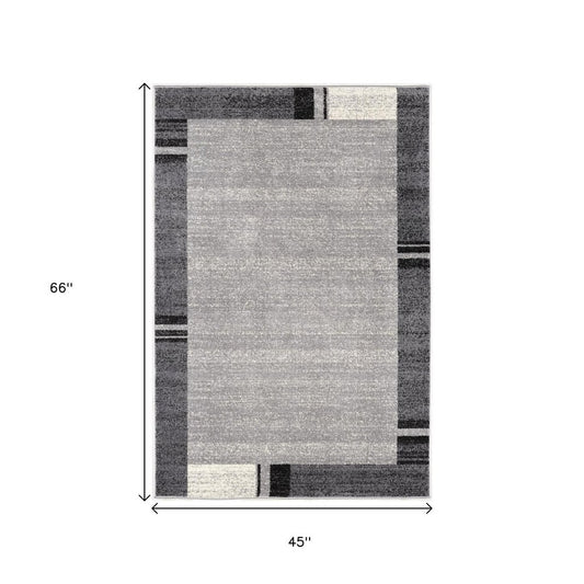 5' X 8' Gray Modern Bordered Area Rug