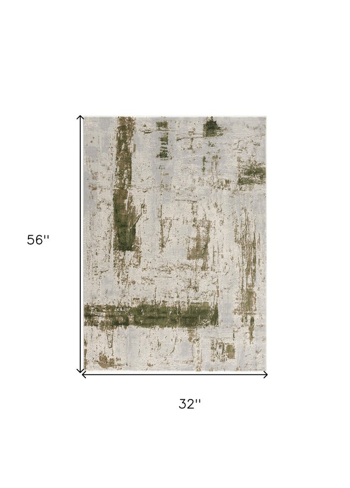 3' X 5' Green Abstract Dhurrie Area Rug