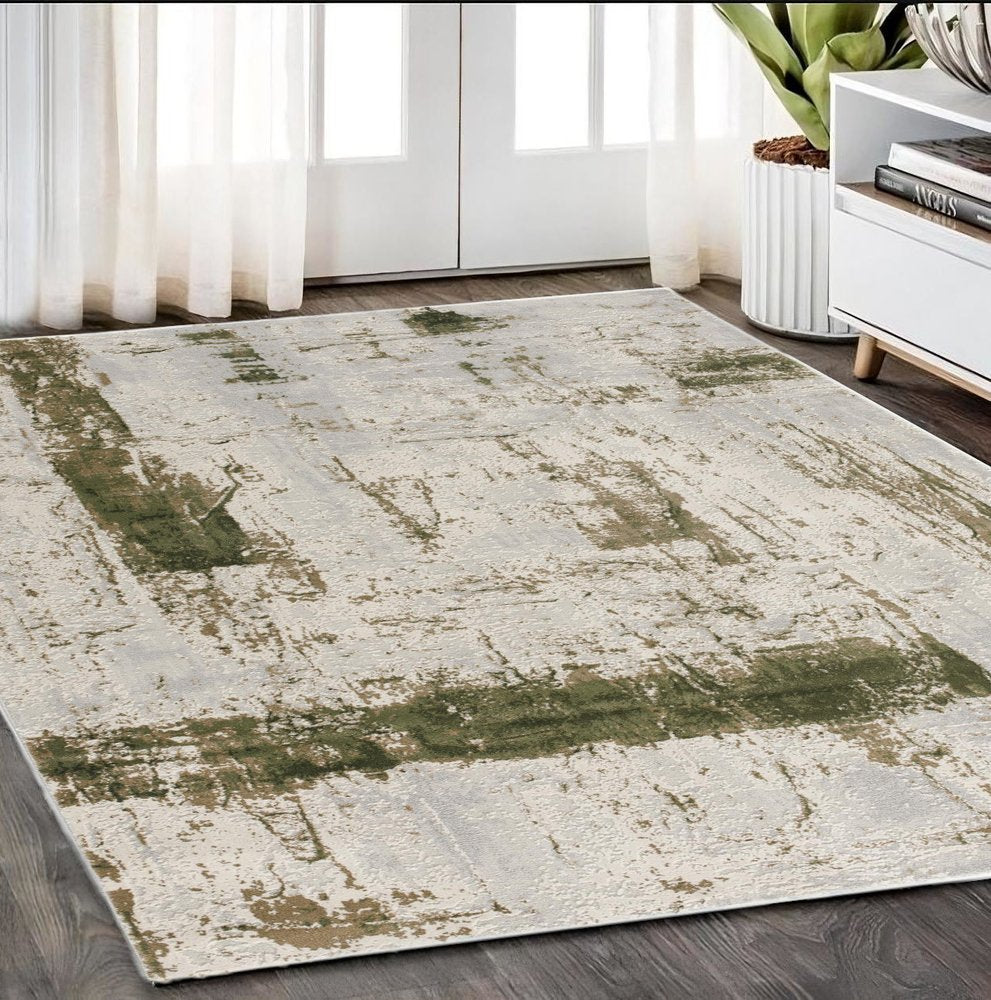 6' X 9' Green Abstract Dhurrie Area Rug