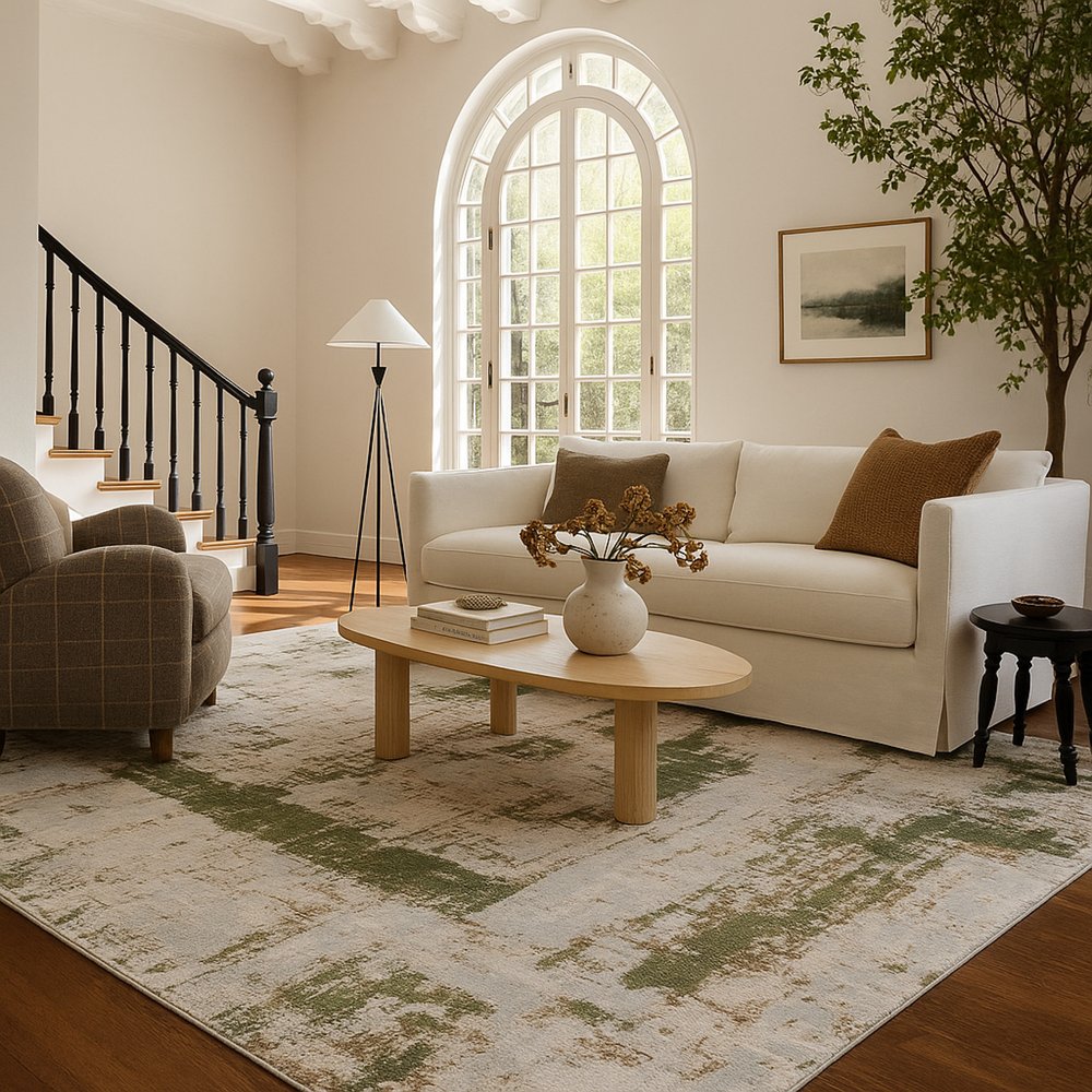 6' X 9' Green Abstract Dhurrie Area Rug