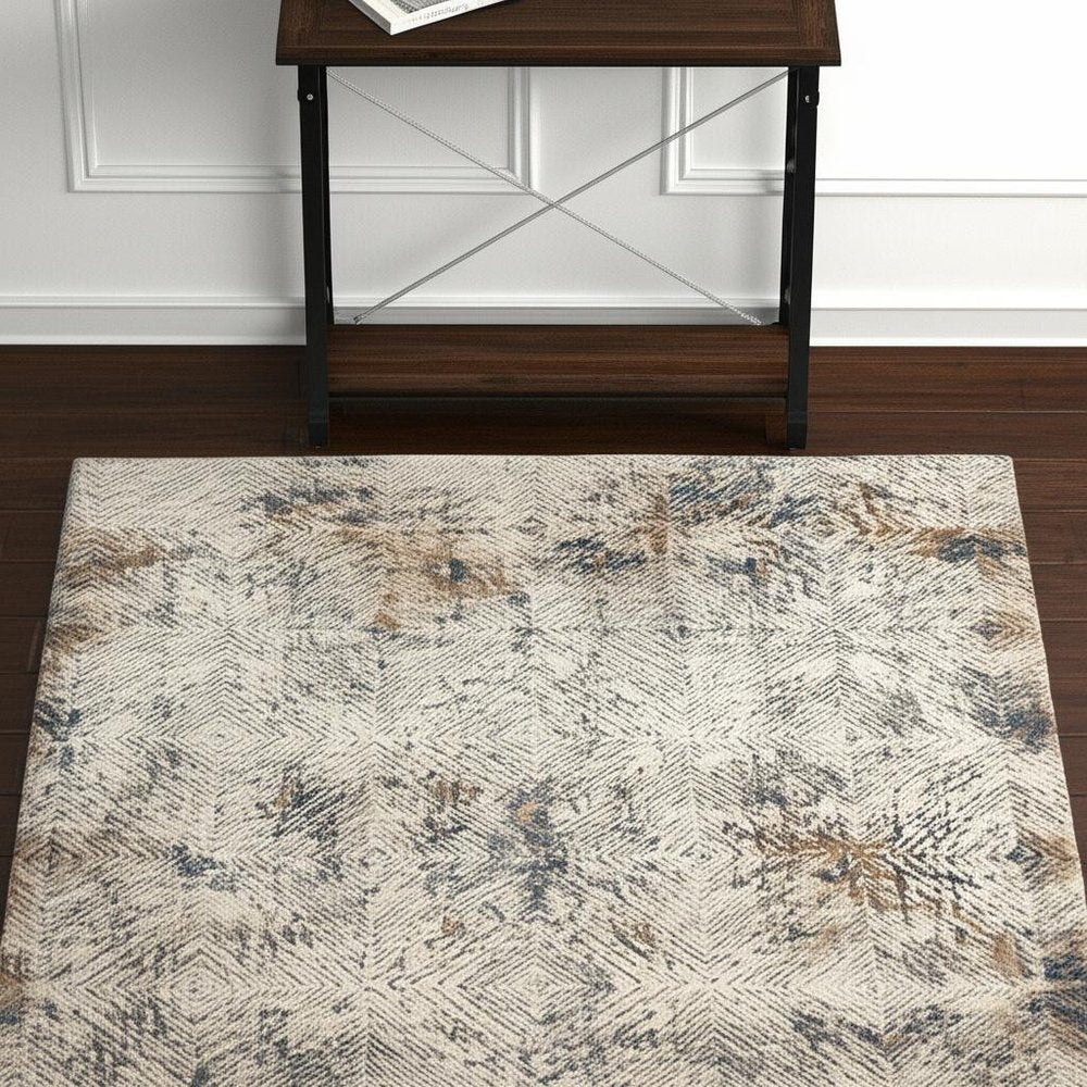 3' X 5' Beige Abstract Printed Area Rug