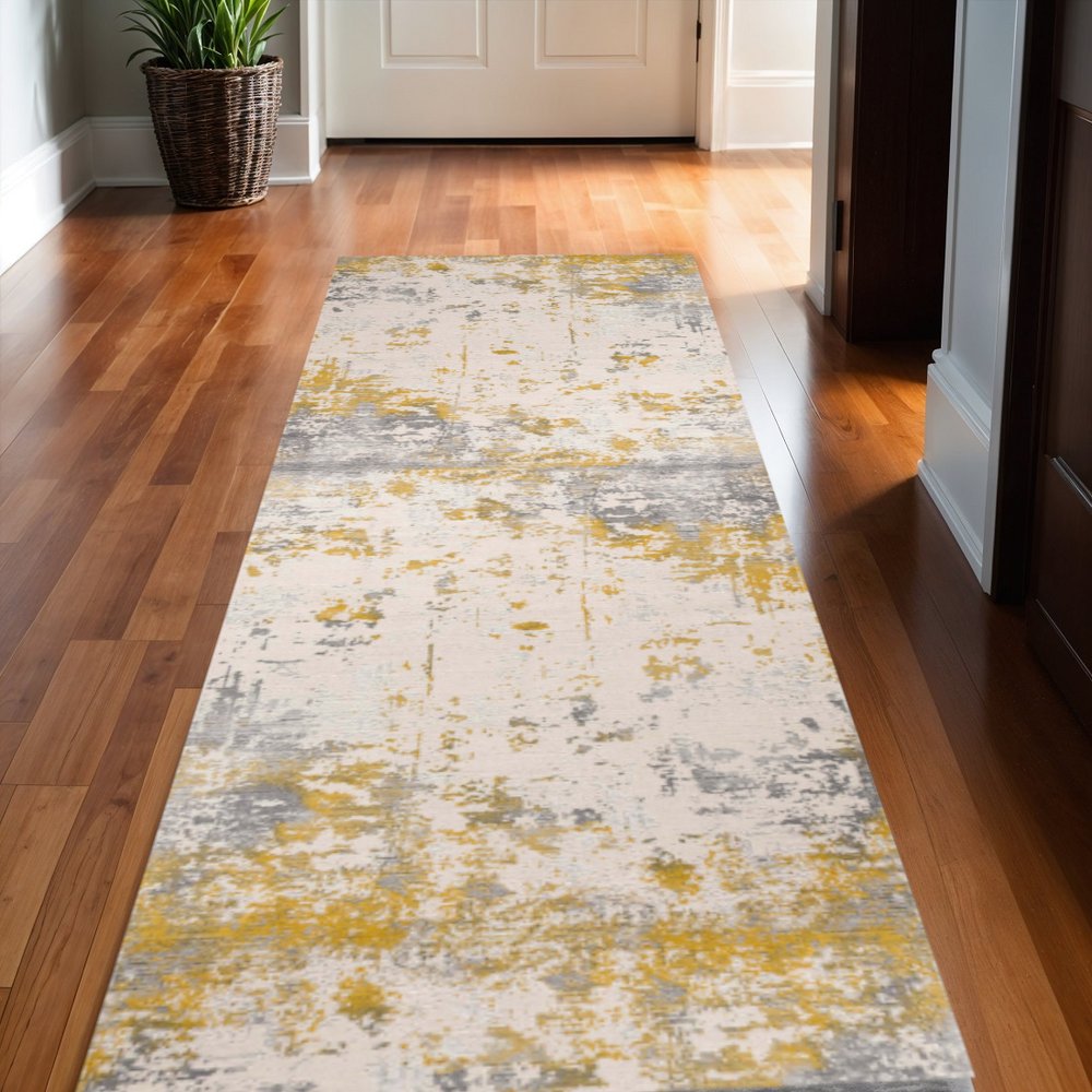 8' X 10' Gold Abstract Dhurrie Area Rug