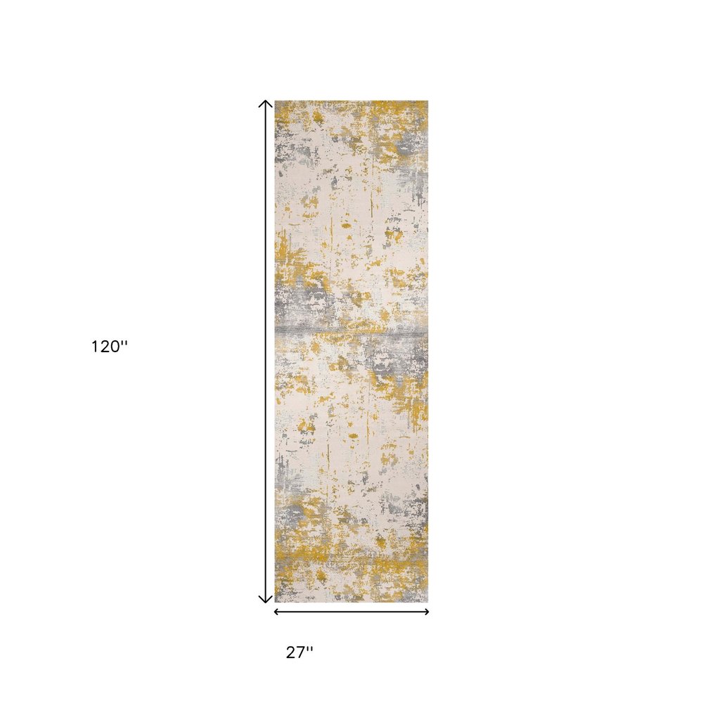 8' X 10' Gold Abstract Dhurrie Area Rug