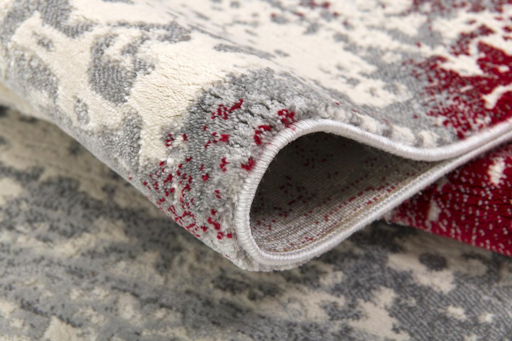 5' X 7' Gray And Red Abstract Distressed Area Rug