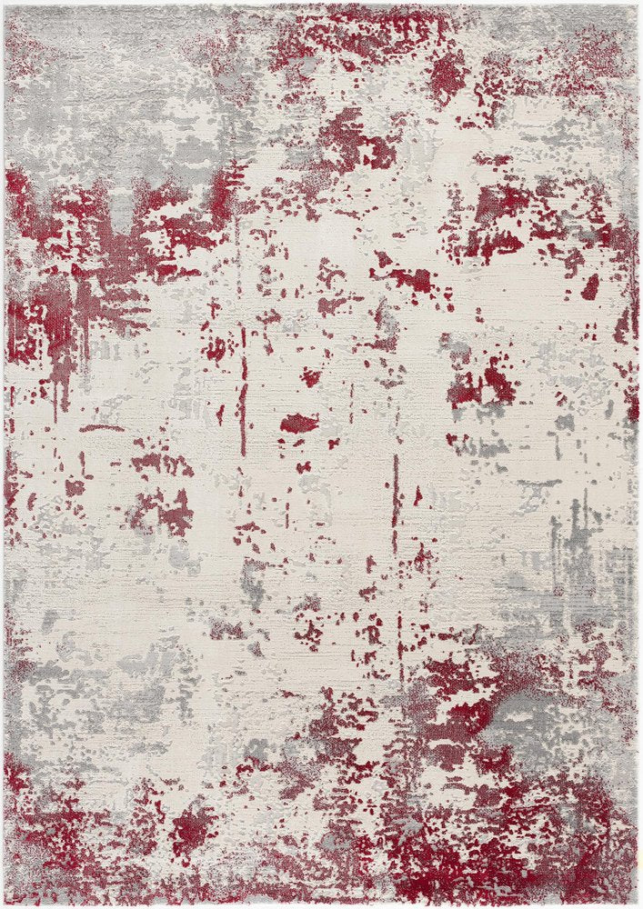 5' X 7' Gray And Red Abstract Distressed Area Rug