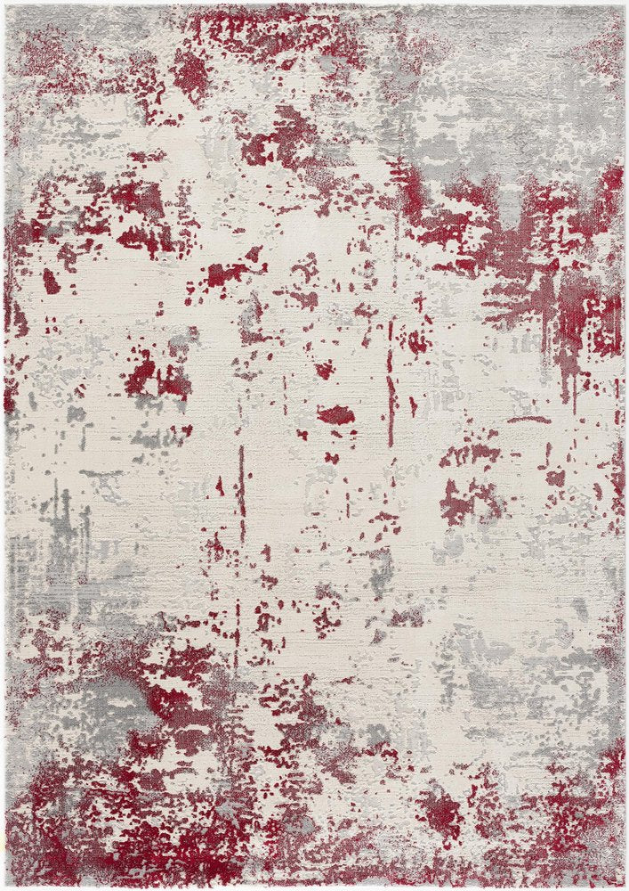 5' X 7' Gray And Red Abstract Distressed Area Rug