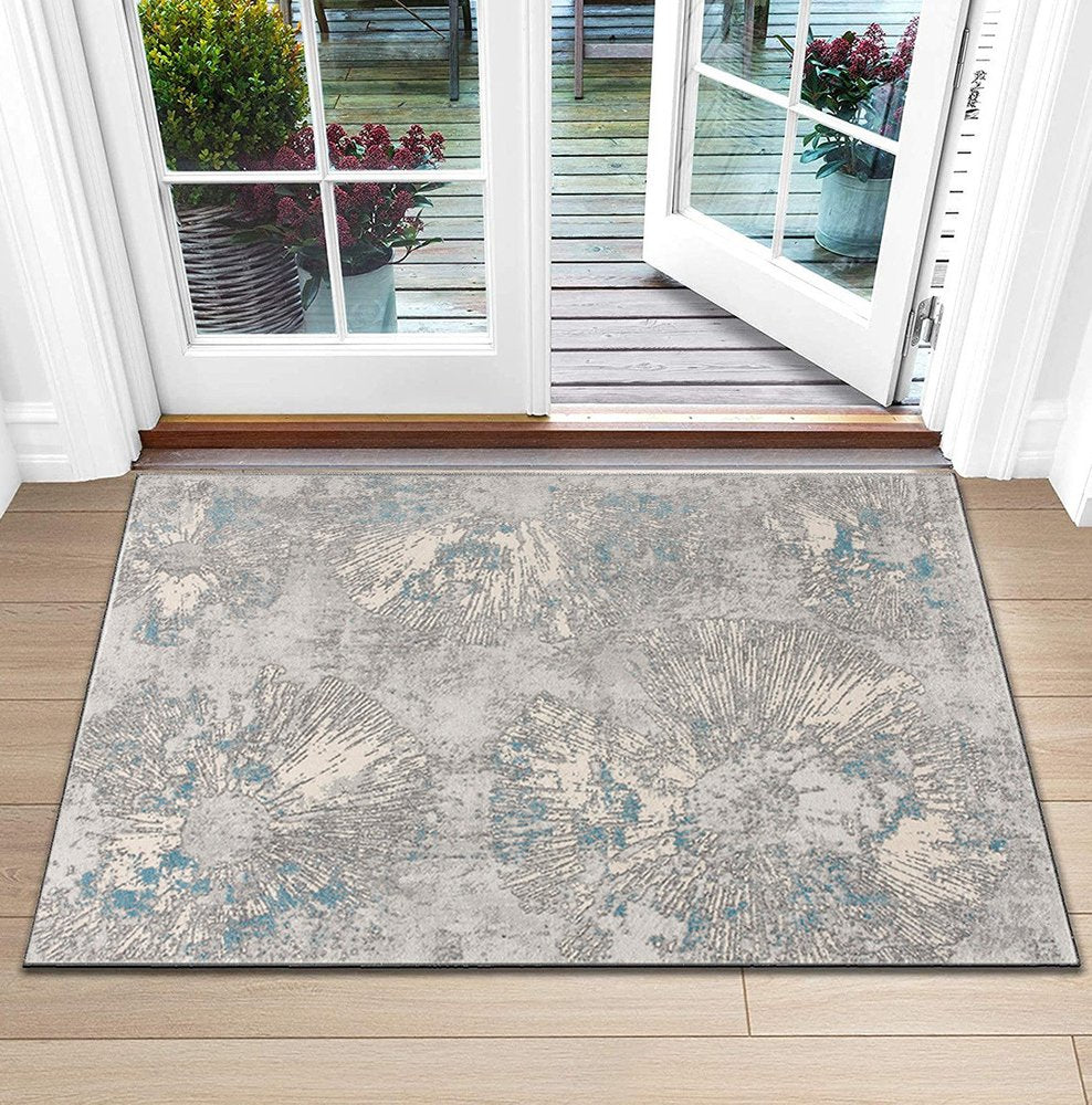 7' X 10' Blue Abstract Circular Motifs Area Rug
