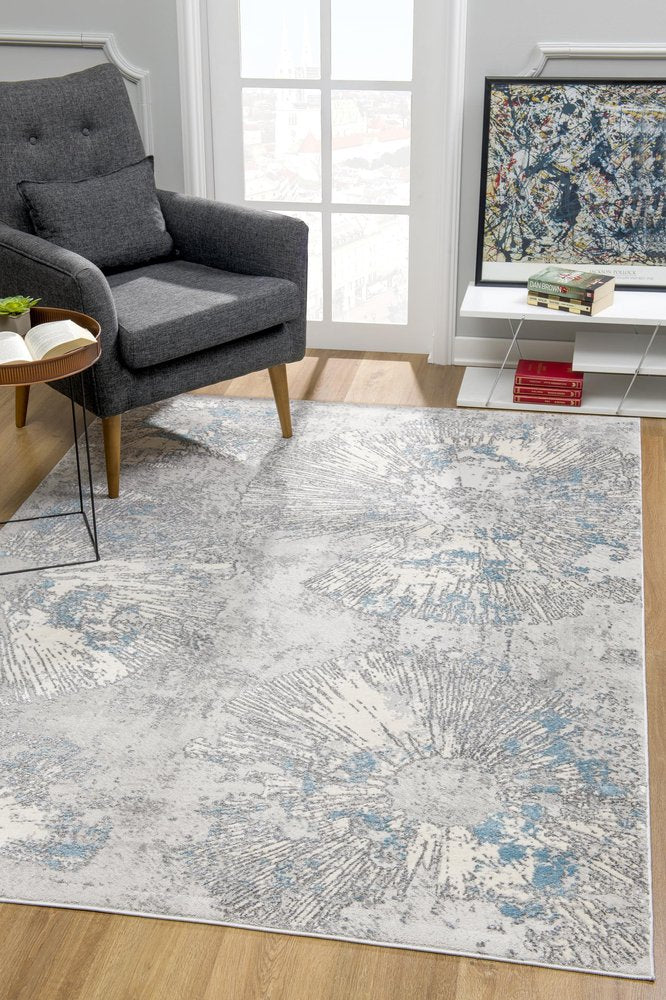 7' X 10' Blue Abstract Circular Motifs Area Rug