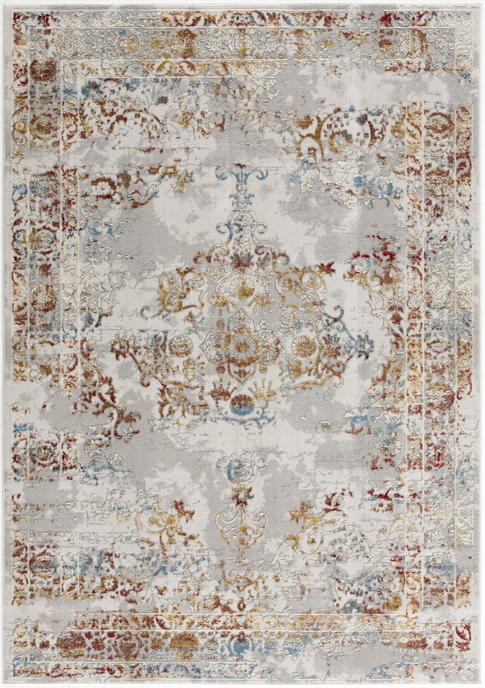 4' X 6' Gray And Beige Distressed Ornate Area Rug