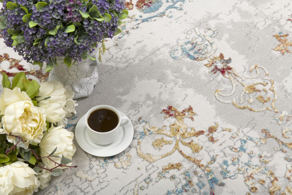 4' X 6' Gray And Beige Distressed Ornate Area Rug