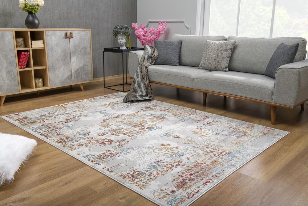 4' X 6' Gray And Beige Distressed Ornate Area Rug