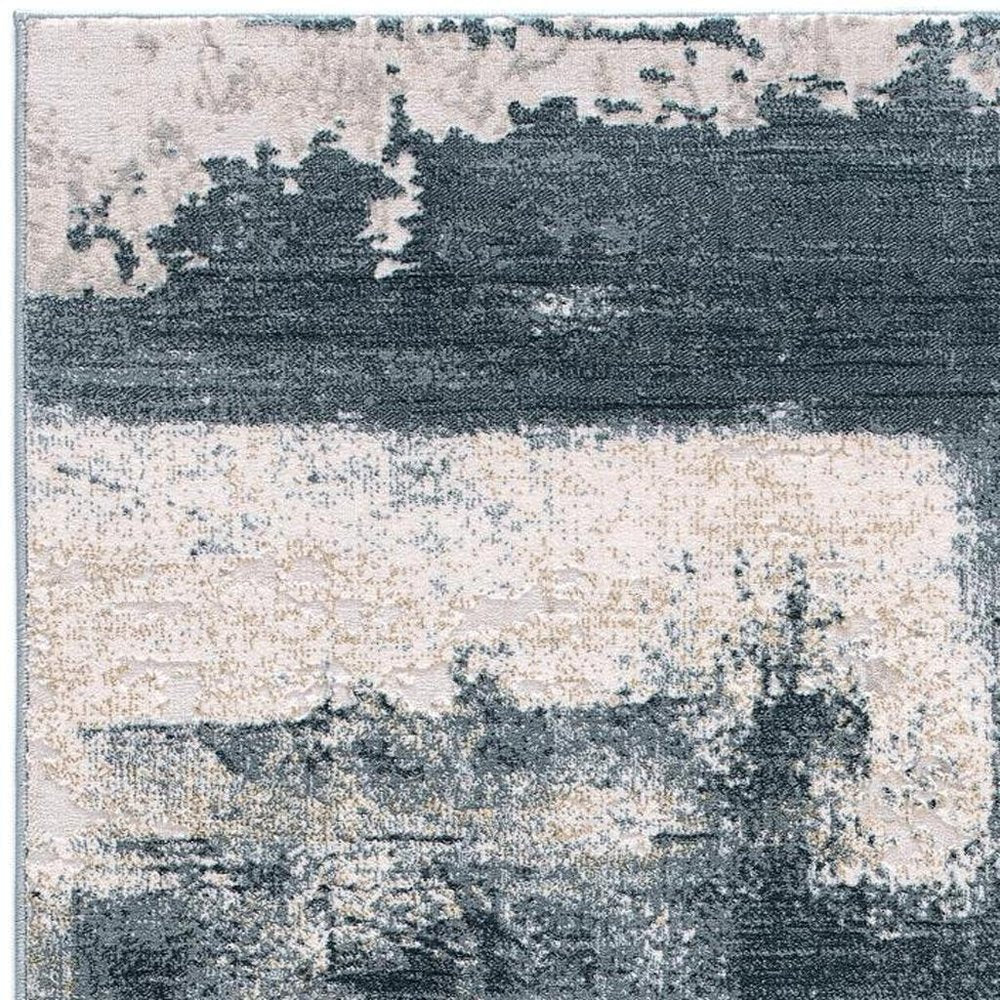 8' X 11' Cream And Blue Abstract Patches Area Rug