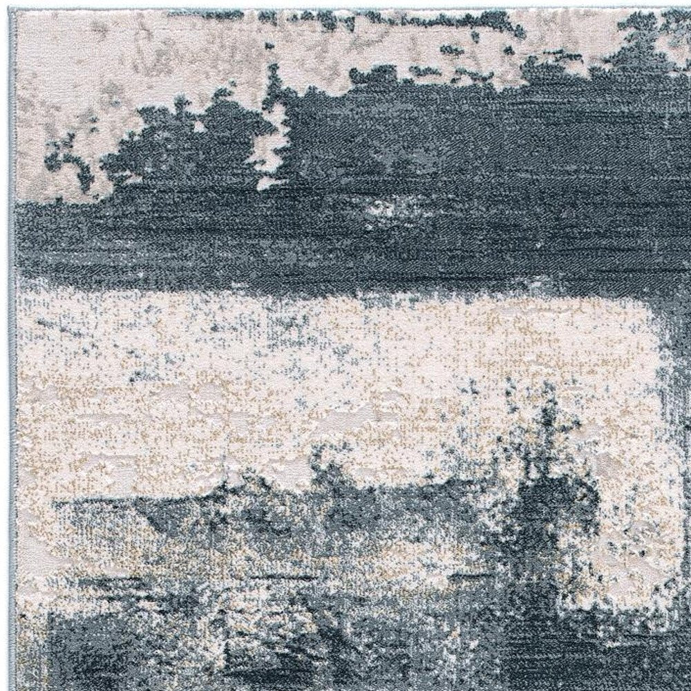 8' X 11' Cream And Blue Abstract Patches Area Rug