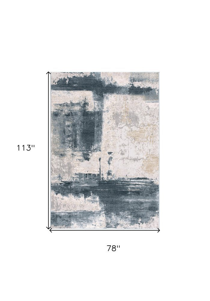 8' X 11' Cream And Blue Abstract Patches Area Rug