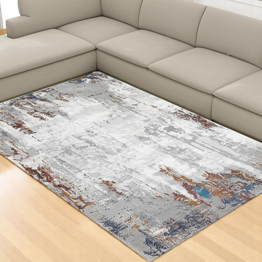 4' X 6' Gray And Ivory Modern Abstract Area Rug