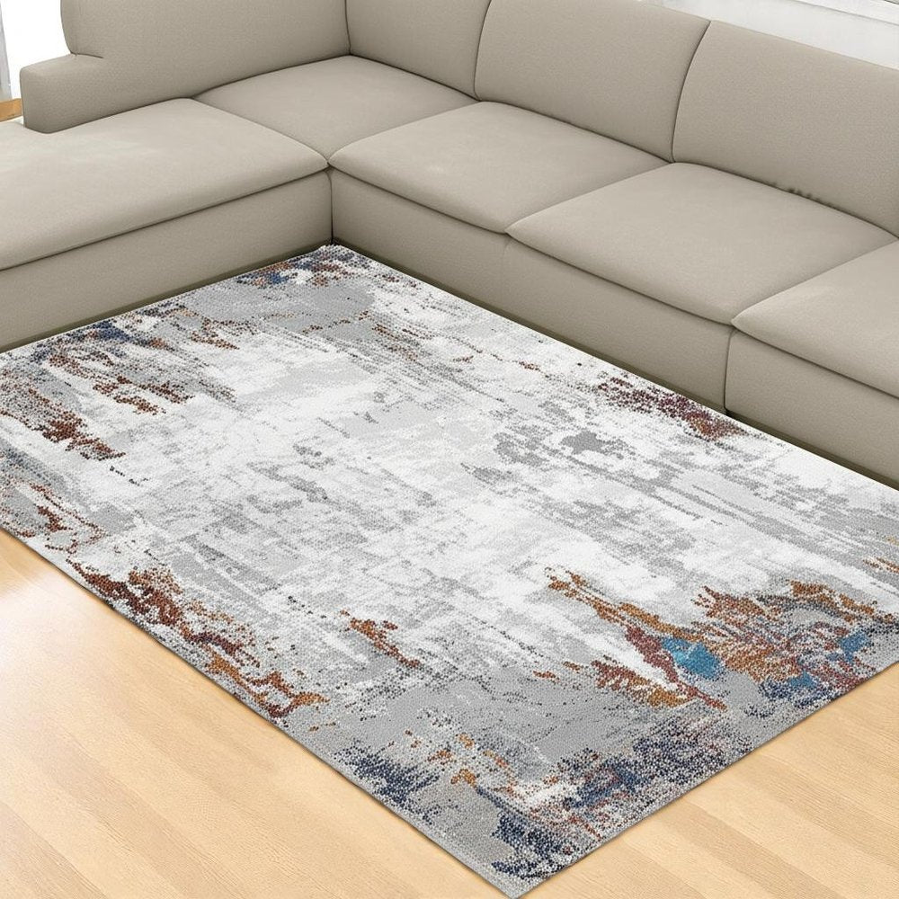 4' X 6' Gray And Ivory Modern Abstract Area Rug