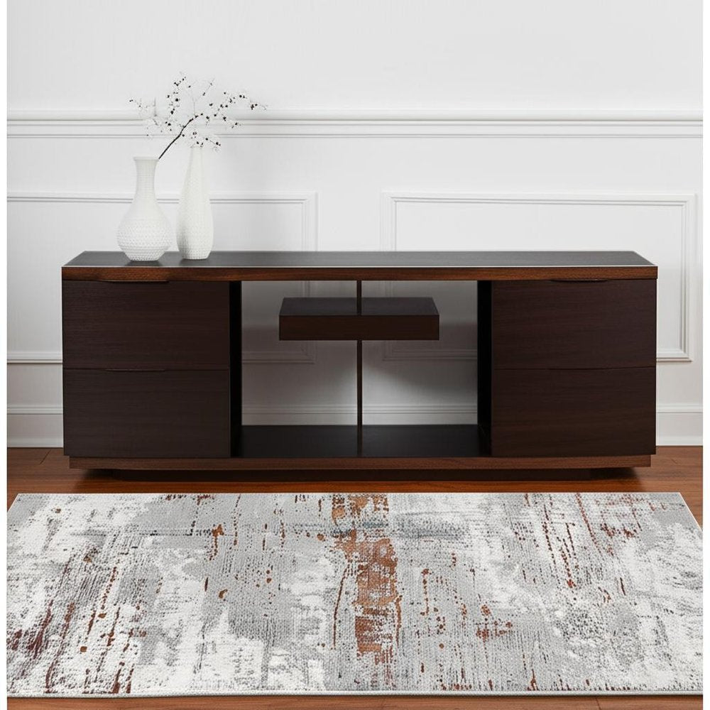 5' X 8' Gray And Brown Abstract Scraped Area Rug