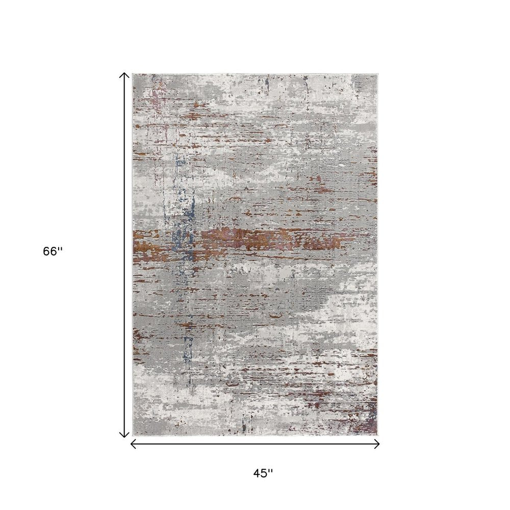 5' X 8' Gray And Brown Abstract Scraped Area Rug
