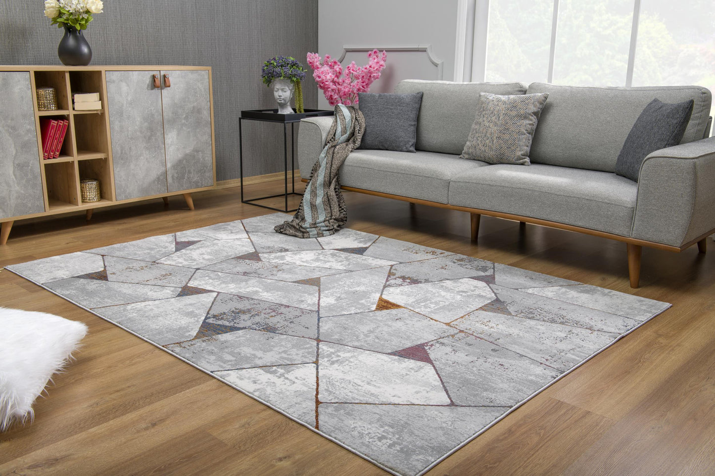 8' X 11' Grey Geometric Area Rug