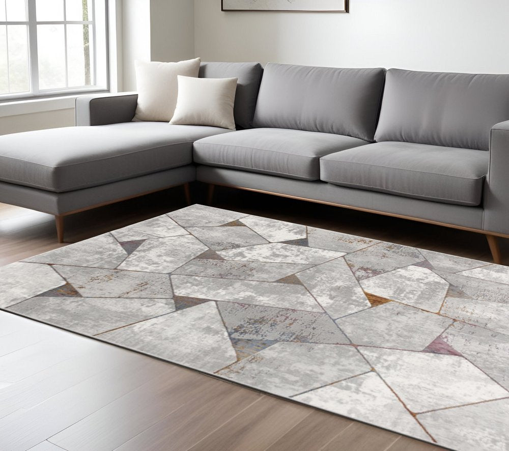 8' X 11' Grey Geometric Area Rug