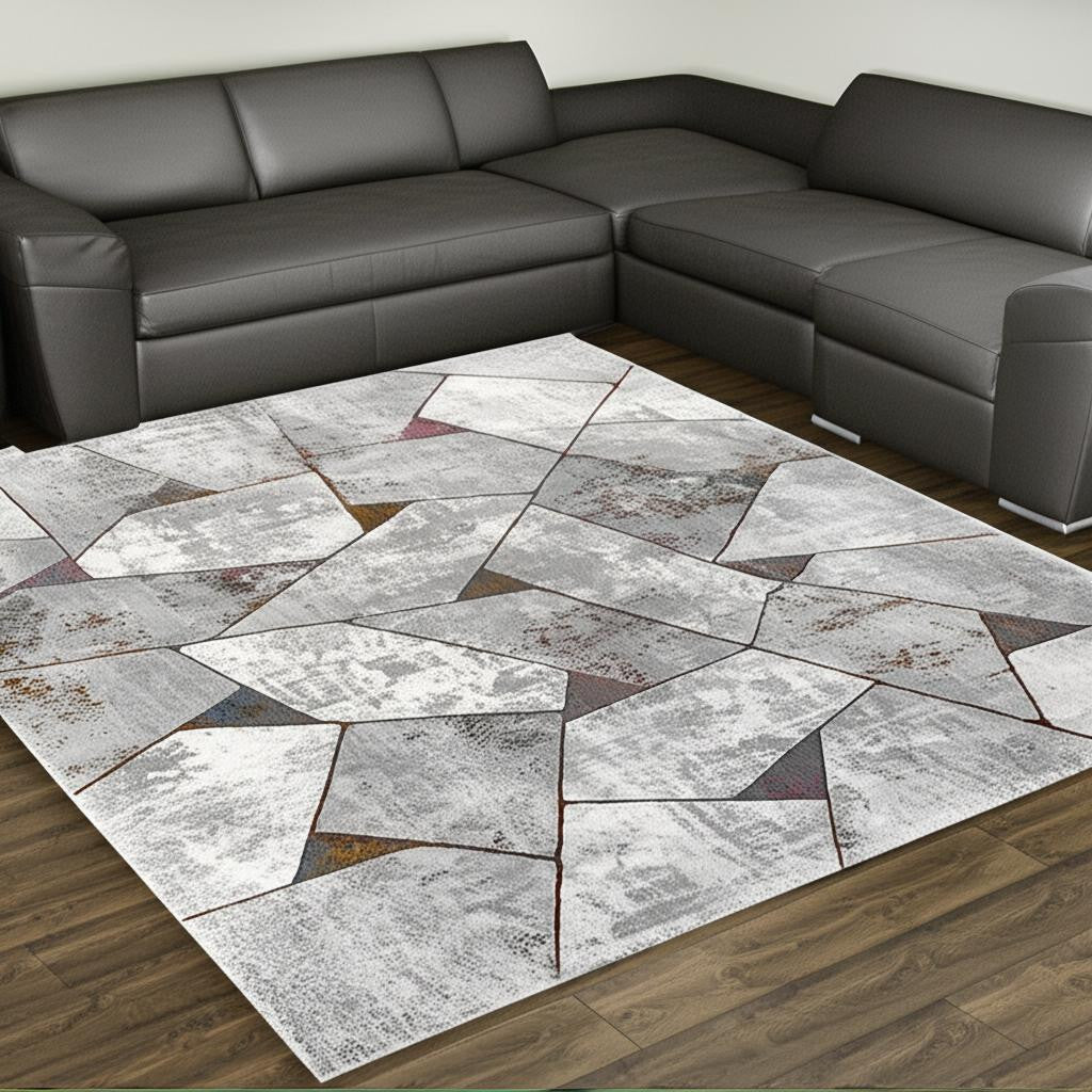 8' X 11' Grey Geometric Area Rug