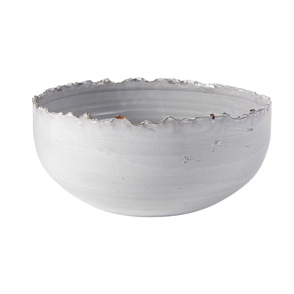13" White Ceramic Torn Edge Round Centerpiece Bowl