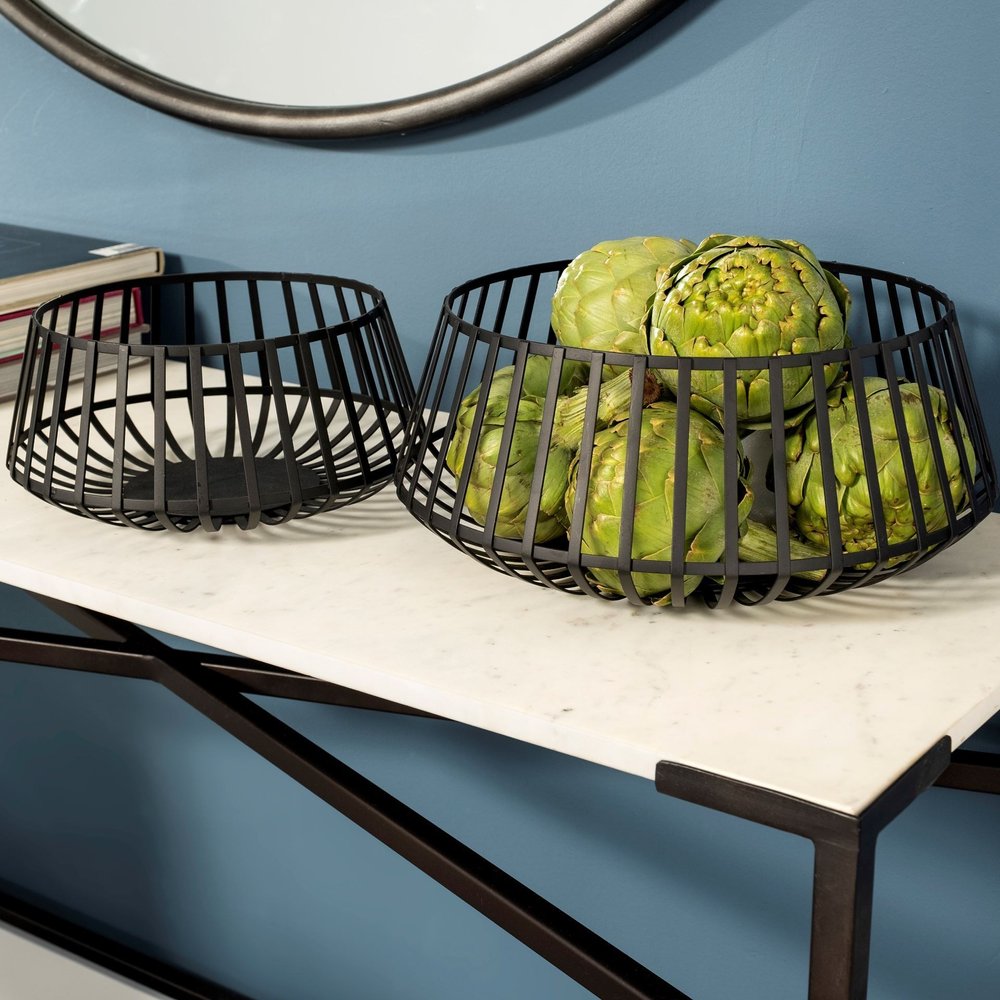 Set of Two Black Metal Decorative Bowl