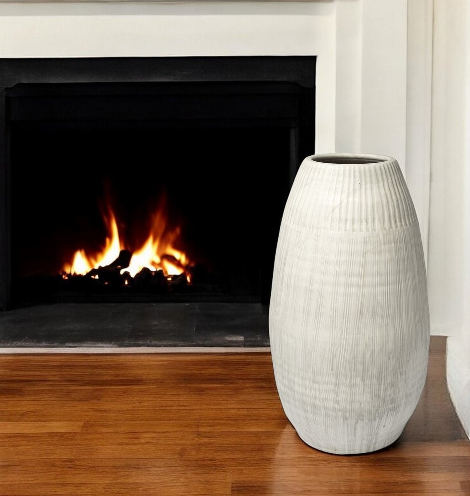 29" White Cylinder Ceramic Floor Vase
