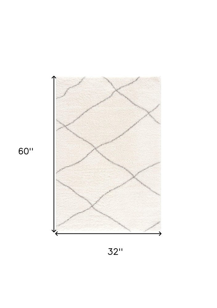 4' X 6' Ivory Modern Uneven Lattice Area Rug