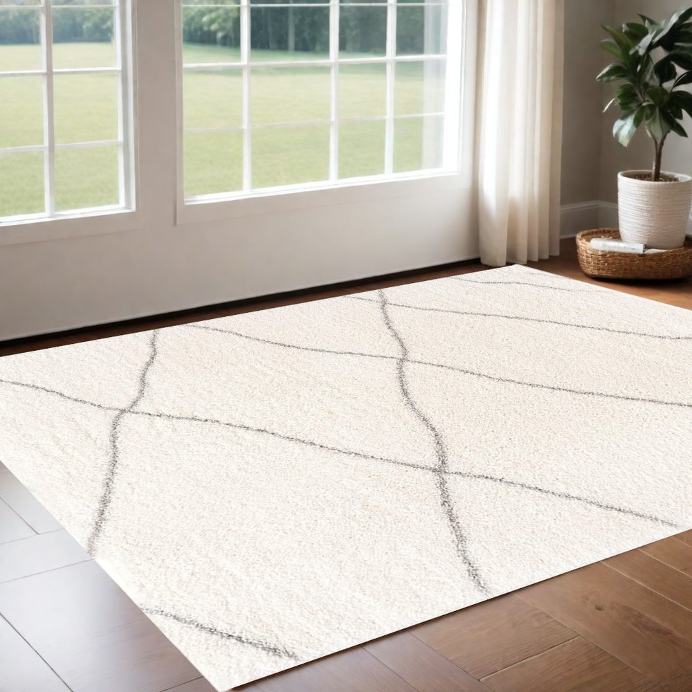 4' X 6' Ivory Modern Uneven Lattice Area Rug
