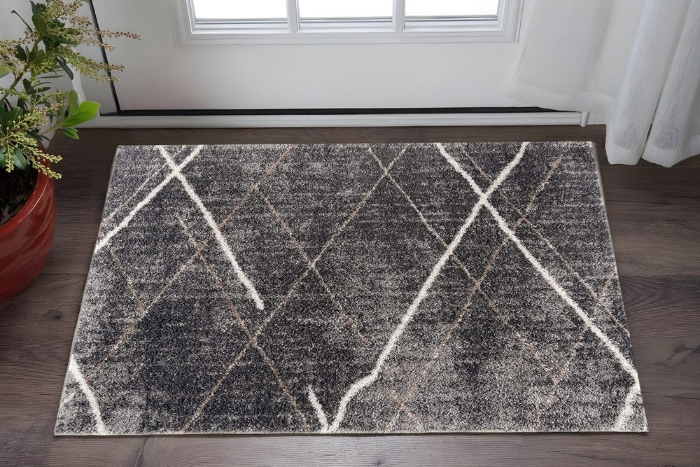 3' X 5' Gray Modern Distressed Lines Area Rug