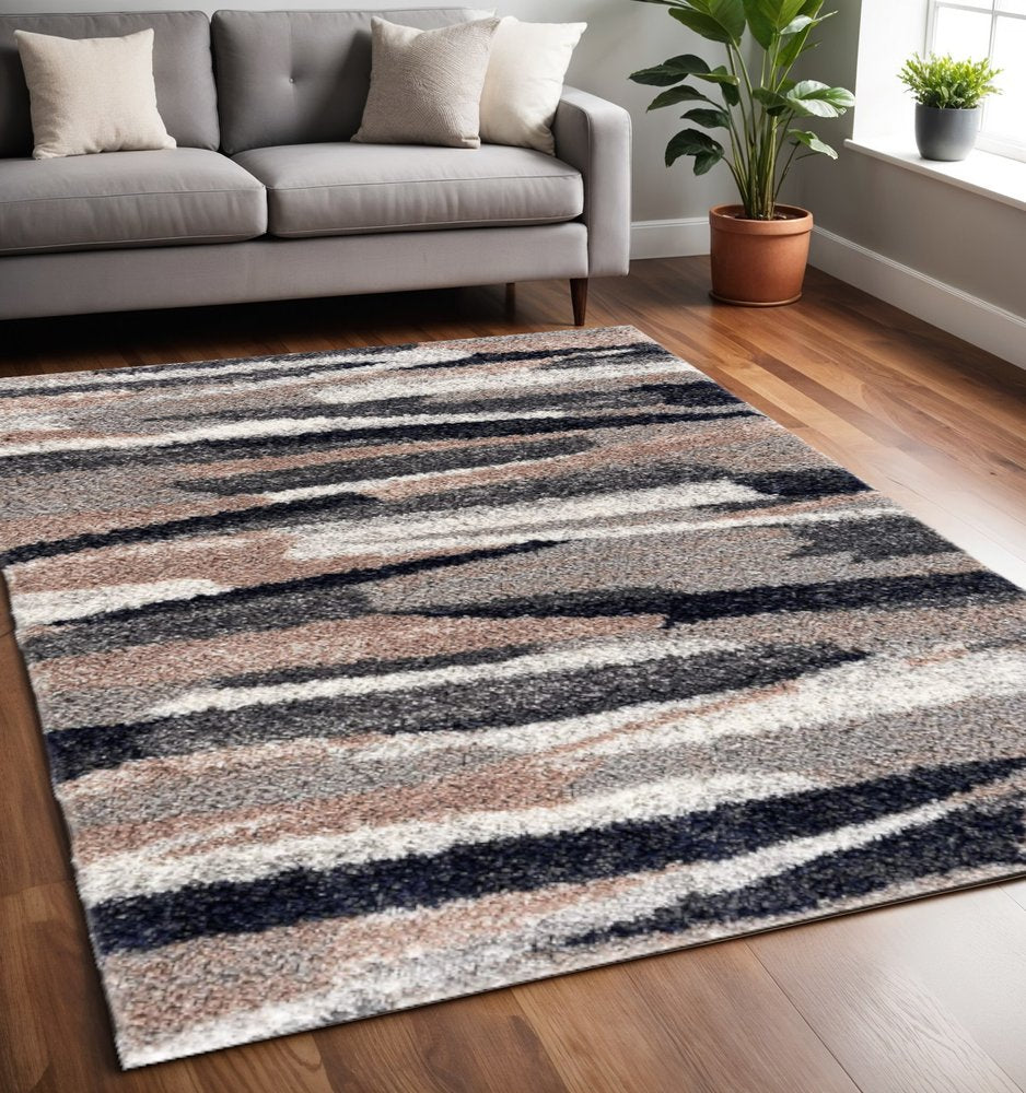 8' X 11' Gray And Black Strokes Area Rug