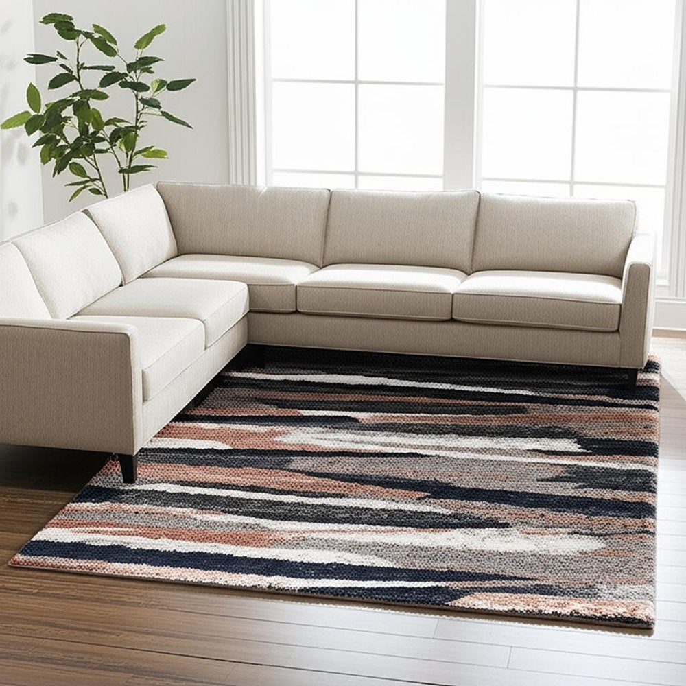 8' X 11' Gray And Black Strokes Area Rug