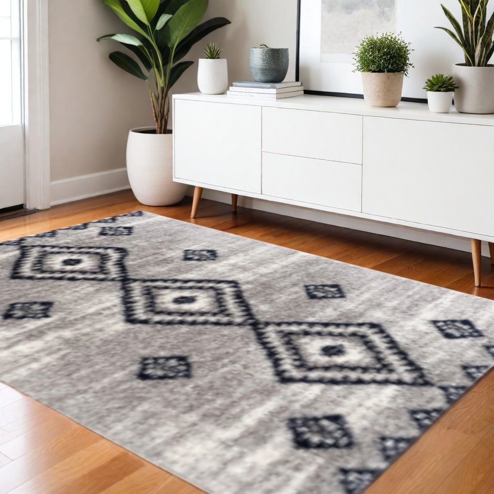 5' X 8' Gray And Navy Boho Chic Area Rug