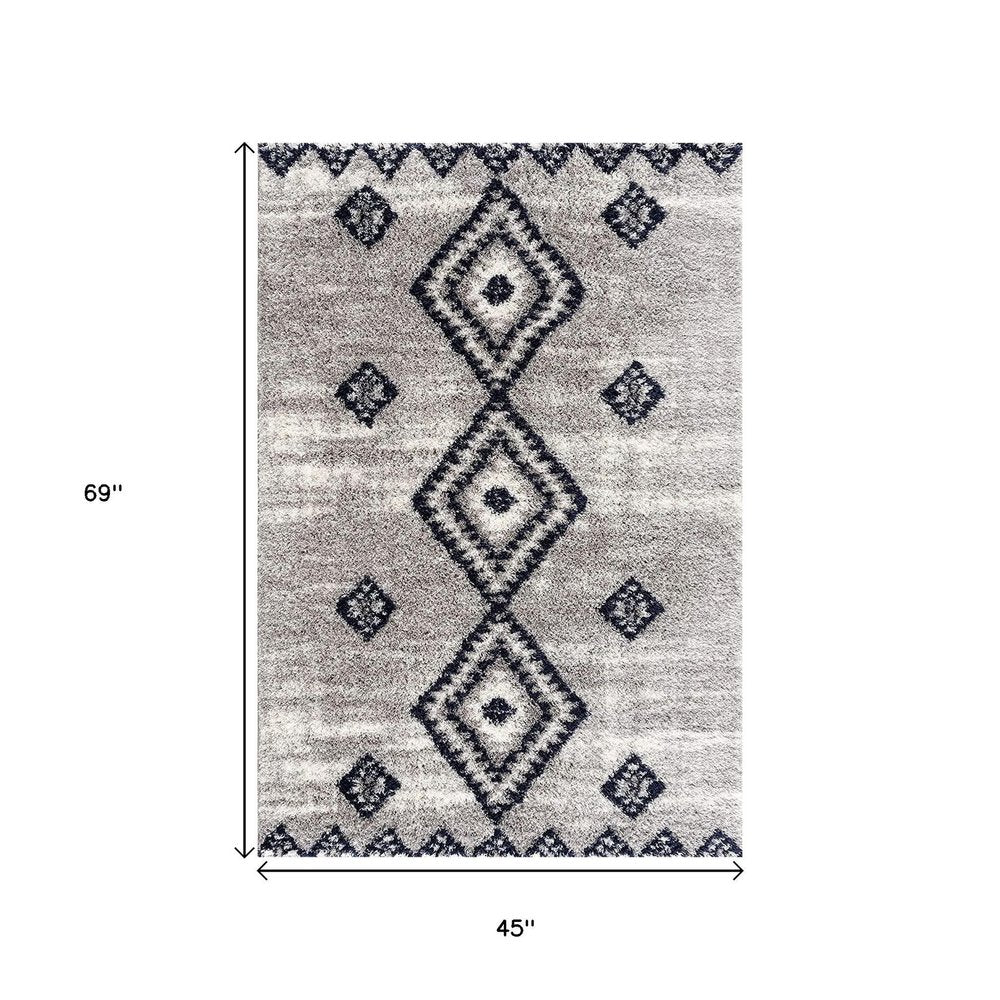 5' X 8' Gray And Navy Boho Chic Area Rug