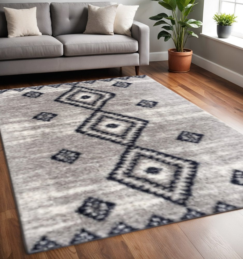 5' X 8' Gray And Navy Boho Chic Area Rug