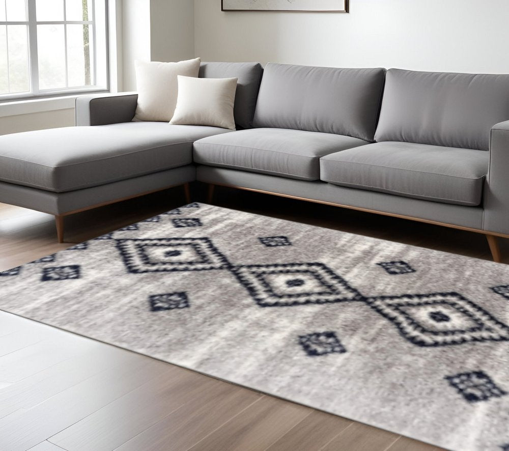 5' X 8' Gray And Navy Boho Chic Area Rug