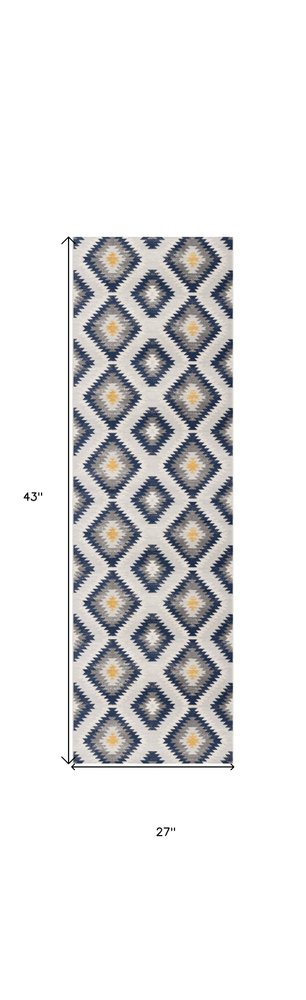 2' X 4' Blue Ikat Kilim Area Rug