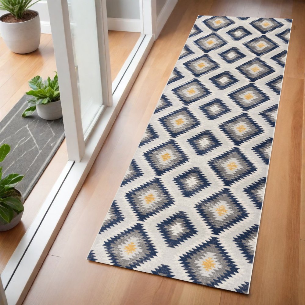 2' X 4' Blue Ikat Kilim Area Rug