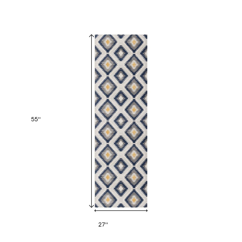 2' X 4' Blue Ikat Kilim Area Rug