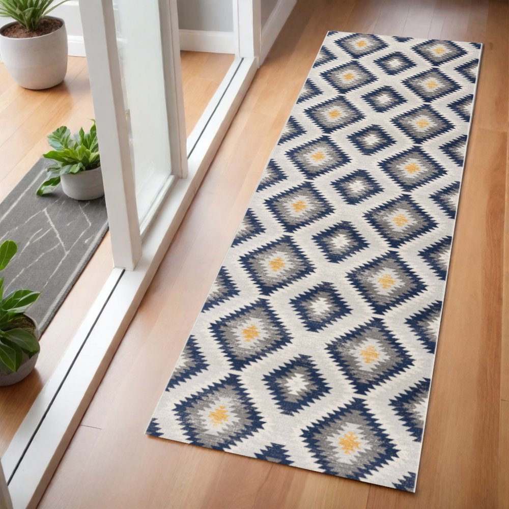 2' X 4' Blue Ikat Kilim Area Rug