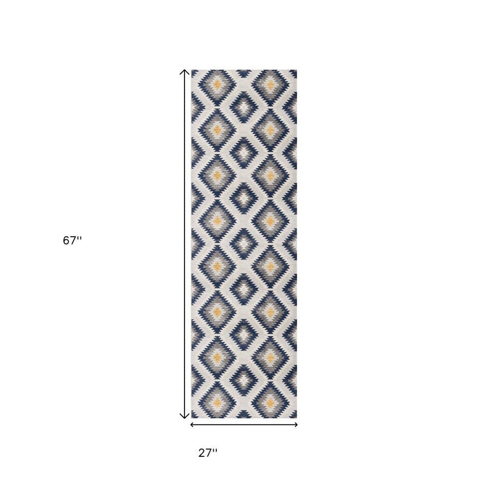 2' X 4' Blue Ikat Kilim Area Rug