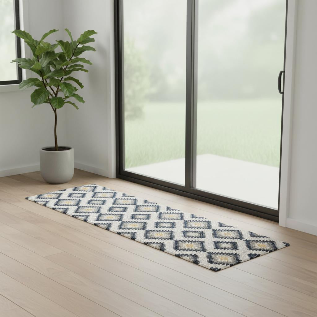 2' X 4' Blue Ikat Kilim Area Rug