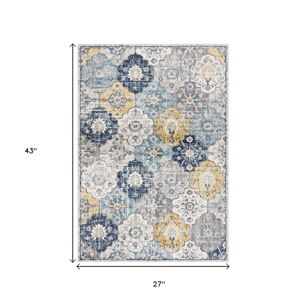 6' X 9' Blue and Yellow Floral Area Rug