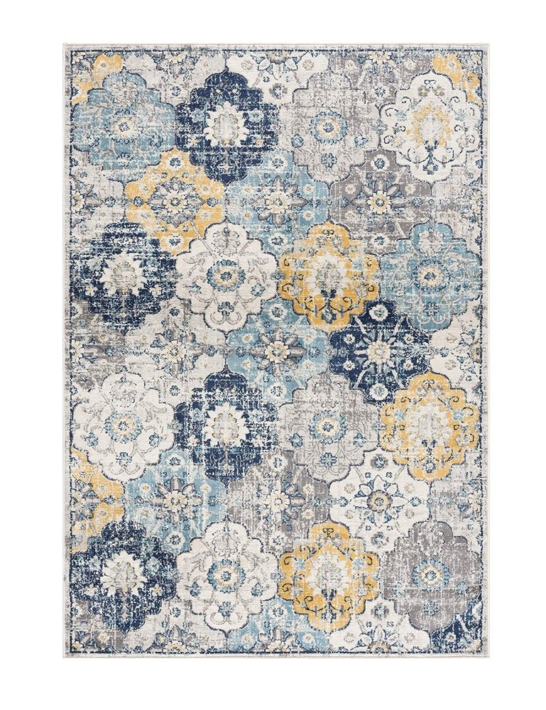 6' X 9' Blue and Yellow Floral Area Rug