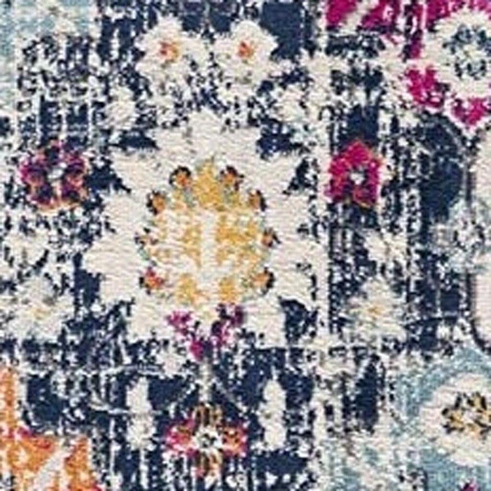 8' Blue And Ivory Floral Runner Rug