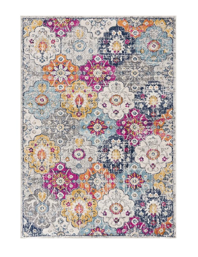8' Blue And Ivory Floral Runner Rug
