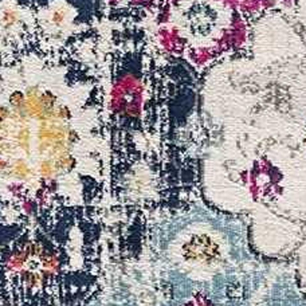 8' Blue And Ivory Floral Runner Rug