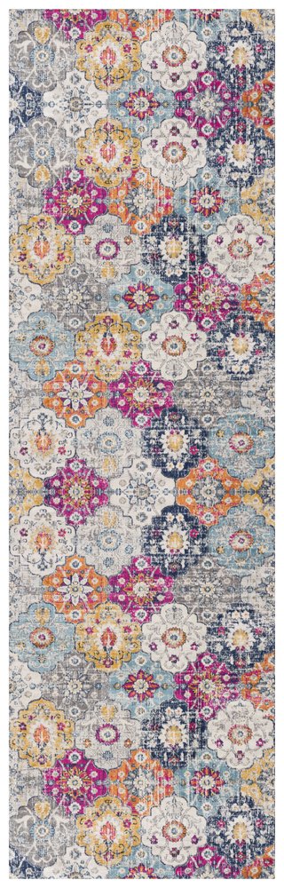 8' Blue And Ivory Floral Runner Rug